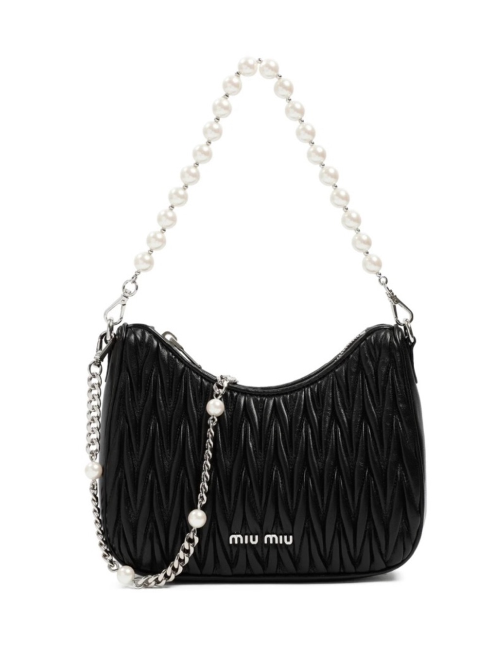 Miu Miu Black Quilted Shoulder Bag with Pearl Handle. Made in Italy